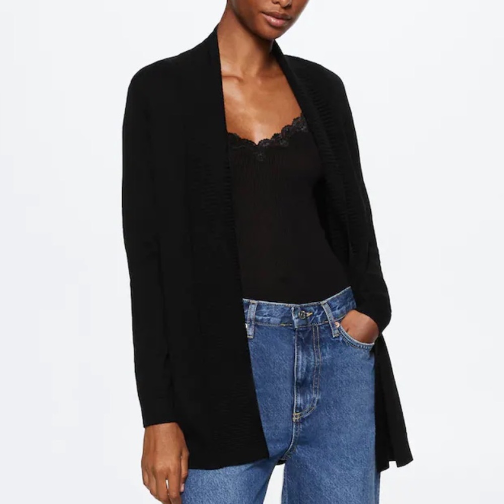 MANGO Black Fine-Knit Cardigan